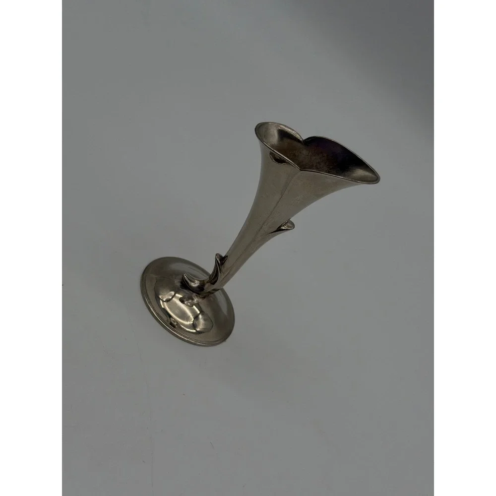 Vintage Calla Lily Bud Vase Silver Tone Metal Art Nouveau Style Floral 5 Inch